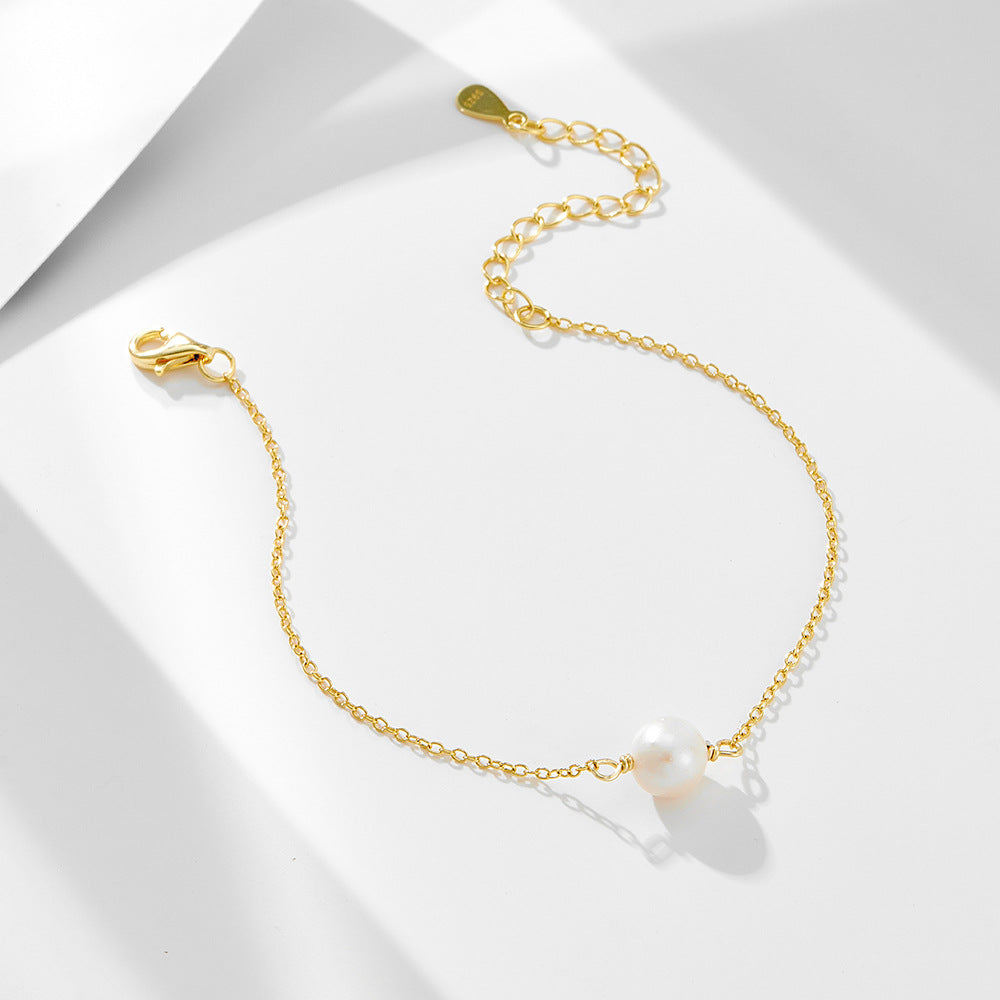S925 Sterling Silver Simple Natural Pearl Bracelet