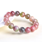 Natural Watermelon Tourmaline Round Bead Bracelet