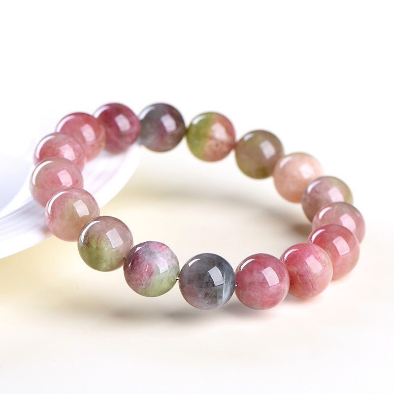 Natural Watermelon Tourmaline Round Bead Bracelet