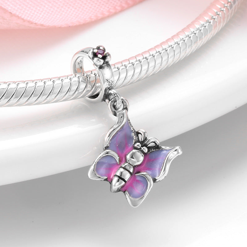 S925 Sterling Silver Purple Butterfly Zircon Pendant