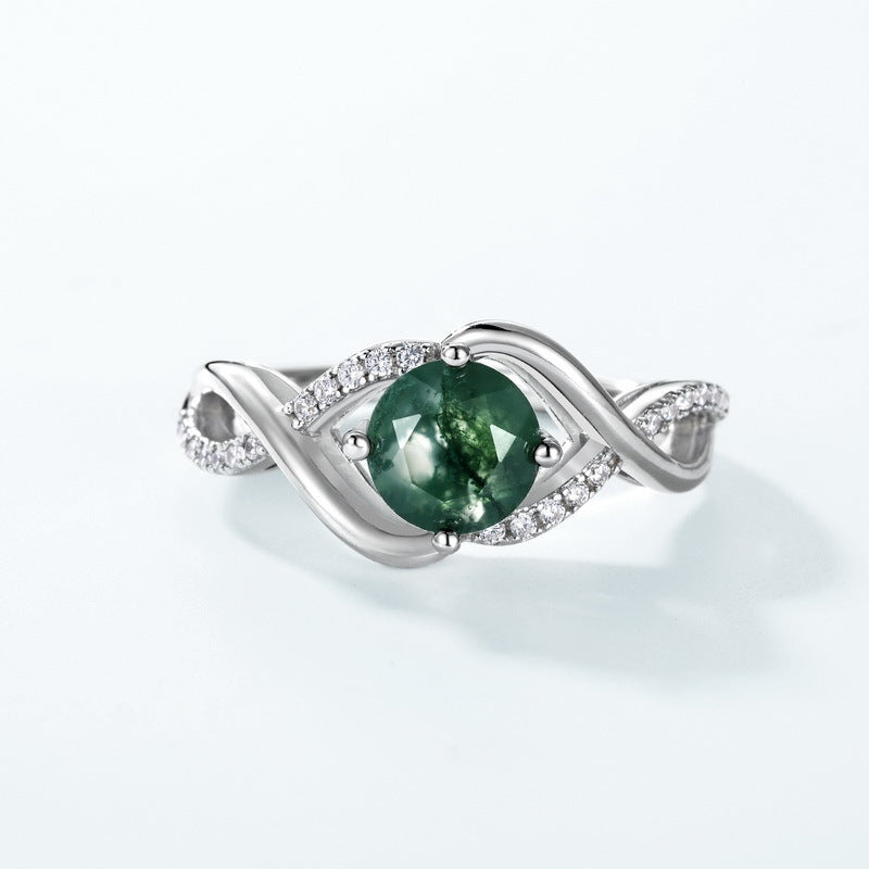 S925 Sterling Silver Wavy Green Moss Ring