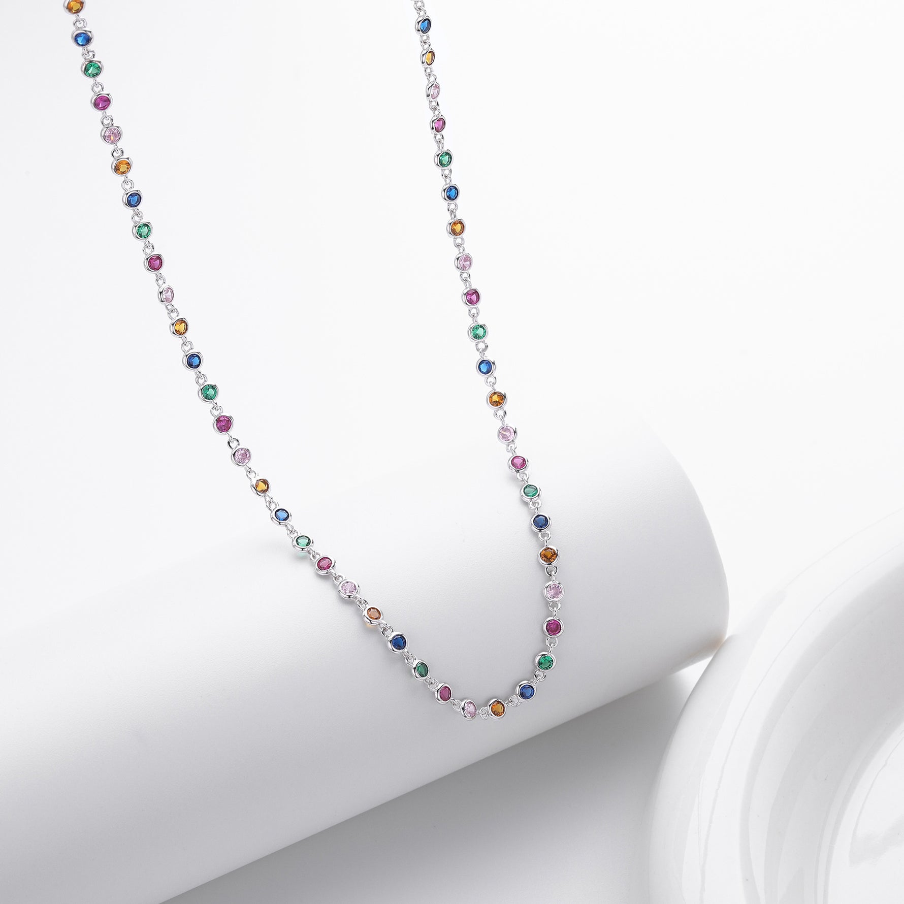 Dopamine Colored Zirconium Necklace in 925 Sterling Silver