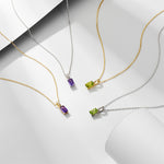 S925 Sterling Silver Natural Amethyst Olivine Pendant Necklace