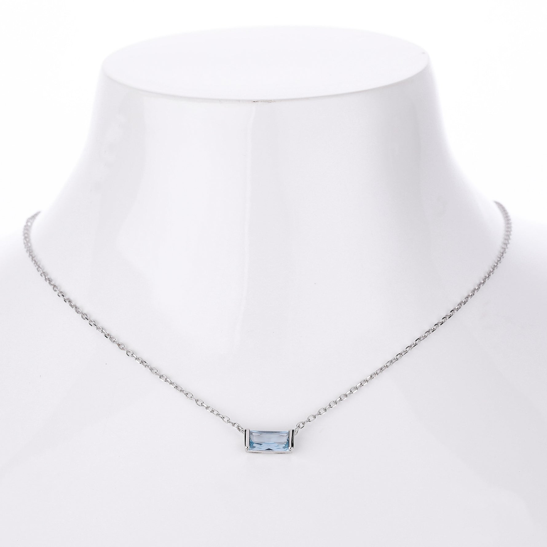 Rectangular colored zircon s925 sterling silver December birthstone collar necklace