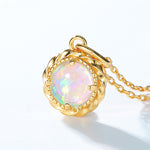 S925 Sterling Silver Gold-Plated Retro Opal Pendant Necklace