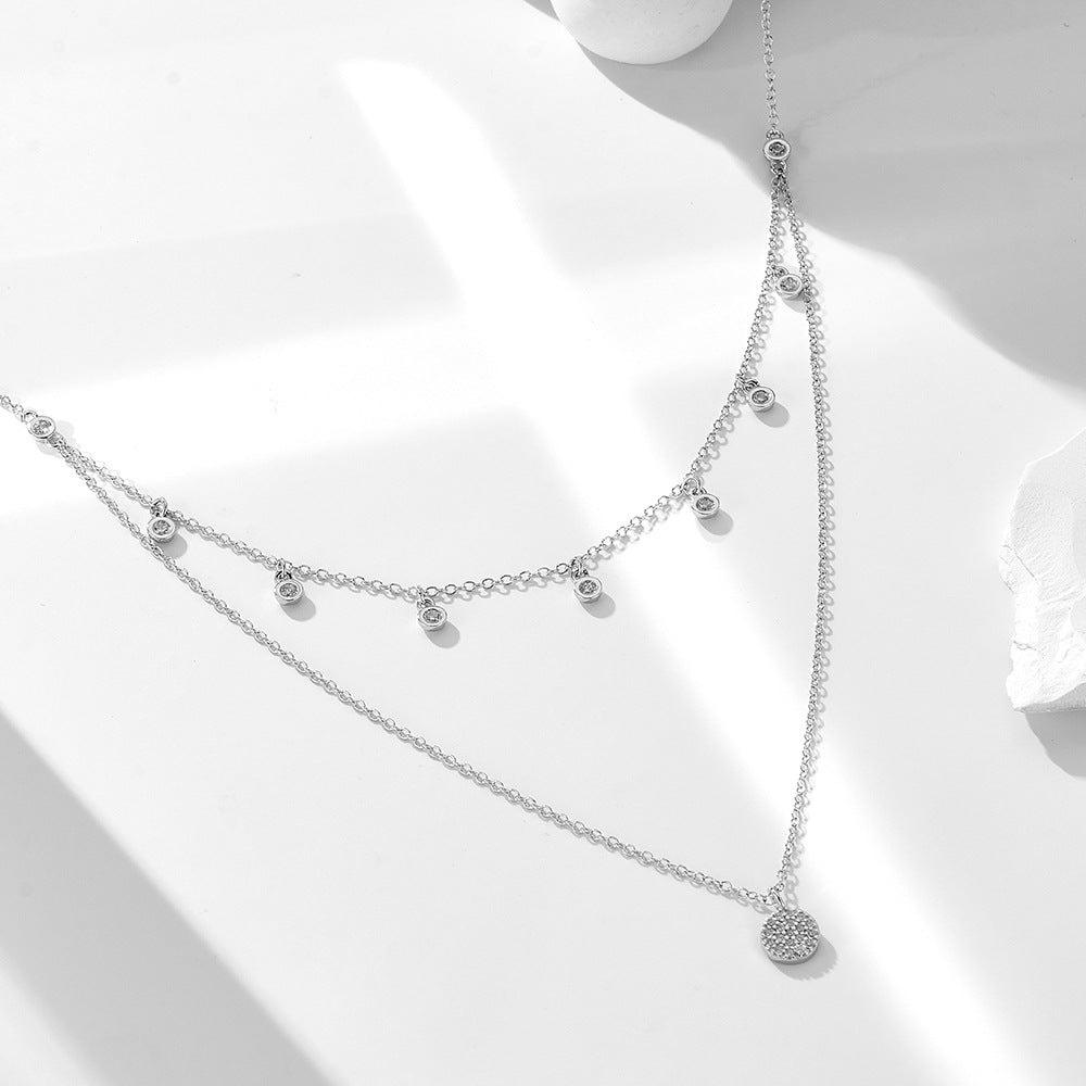 S925 Sterling Silver Double-Layer Simple Dot Zircon Necklace