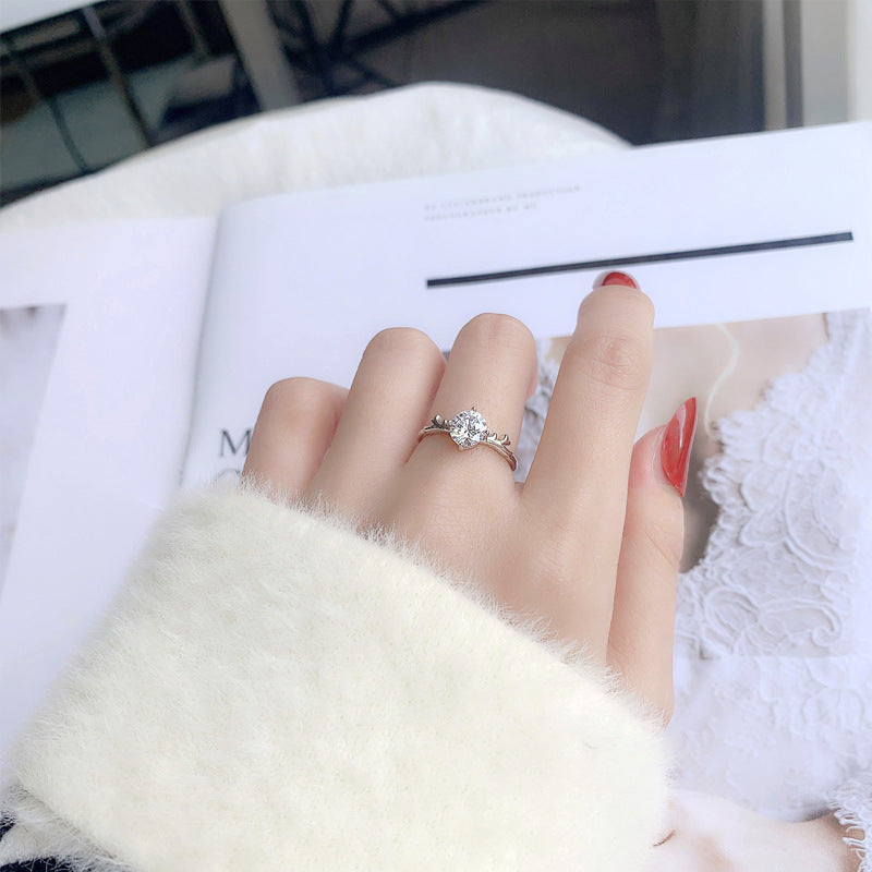 925 Sterling Silver Deer Antler Moissanite Ring