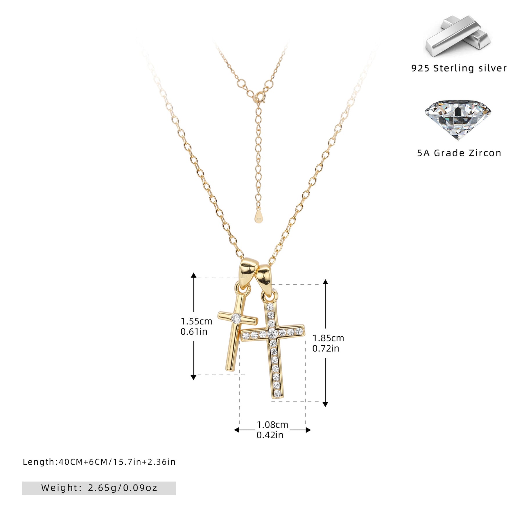 S925 Sterling Silver Double Cross Necklace