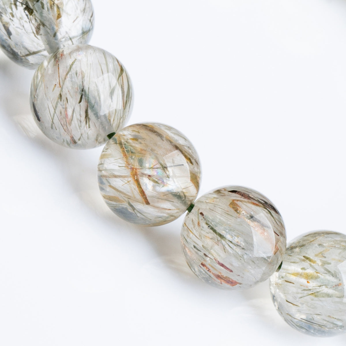 Natural Tourmaline and Green Rutilated Quartz Round Bead Bracelet