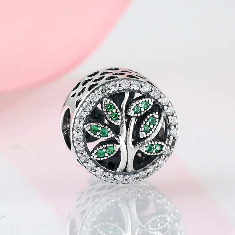 S925 Sterling Silver Tree of Life Hollow Green Zircon Pendant