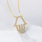 S925 Sterling Silver Micro Inlaid Zircon Hollow Palm Pendant Necklace