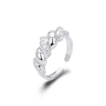 S925 Sterling Silver Ring with Zirconia Inlay, Croissant Braid Pattern