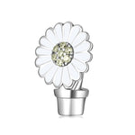 S925 Sterling Silver Creative White Sunflower Potted Beaded Zircon Pendant