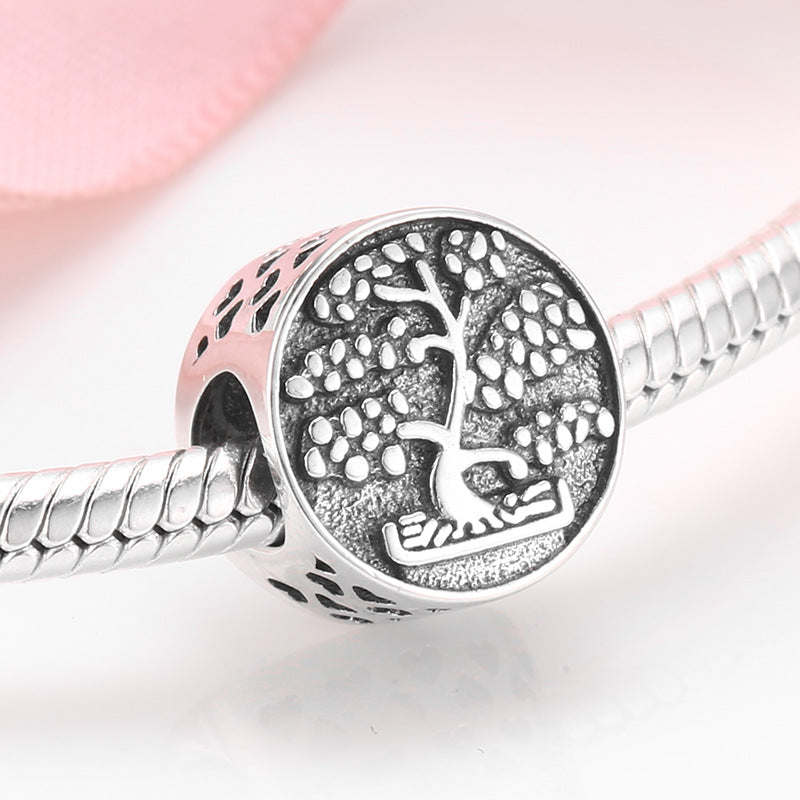 S925 Sterling Silver Potted Plant Bead Pendant
