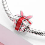 S925 Sterling Silver Christmas Rabbit Ear Gift Box Beaded Pendant