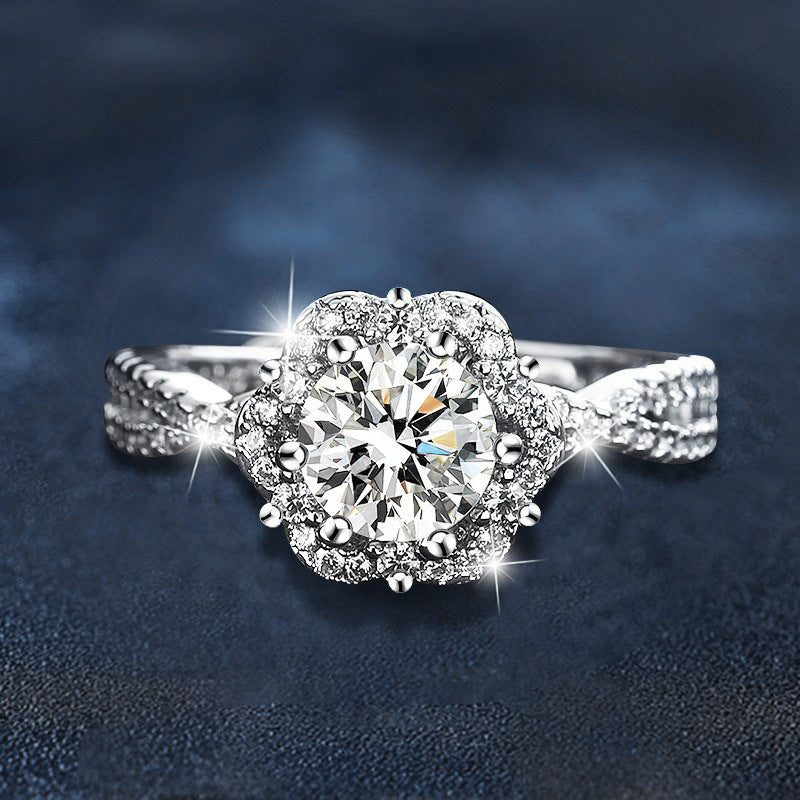 S925 Sterling Silver Plum Blossom Moissanite Ring