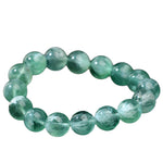 Natural Green Fluorite Round Bead Bracelet with Feather-like Inclusions