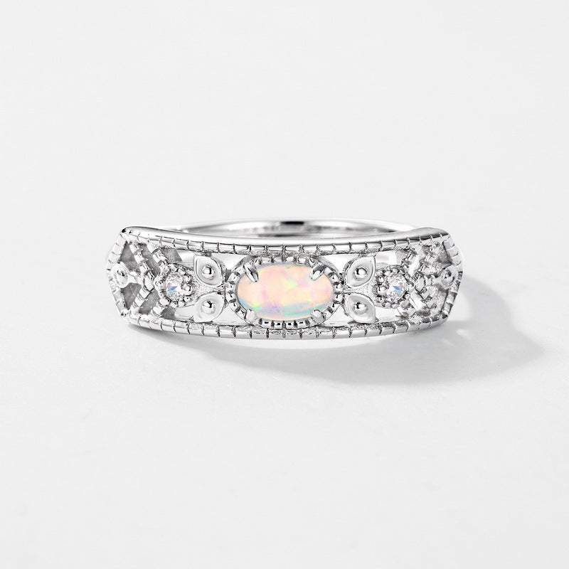 S925 Sterling Silver Synthetic Opal Ring