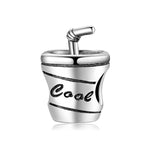 S925 Sterling Silver Creative Straw Cup Bead Pendant