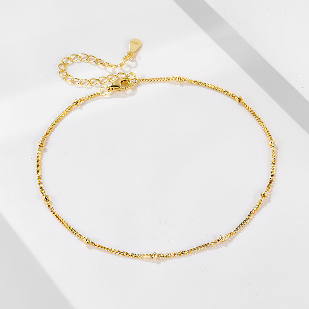 S925 Sterling Silver Vintage 14K Gold Classic Small Beads Anklet