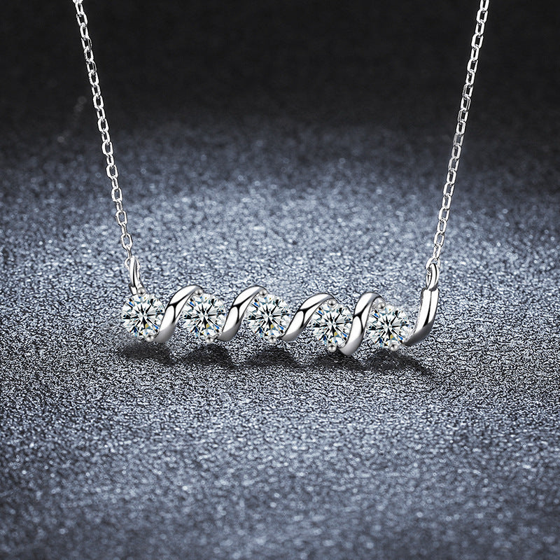 S925 Sterling Silver Moissanite Wind Spiral Roll Pendant Necklace