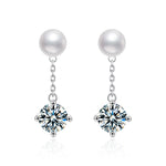 925 Sterling Silver Classic Four-Prong Moissanite and Natural Freshwater Pearl Stud Earrings