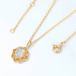 S925 Sterling Silver Plating 9K Gold Synthetic Opal Mirror Flower Edge Necklace