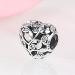 S925 Sterling Silver Loving Heart Shape Hollow Leaf Pattern Zircon Pendant
