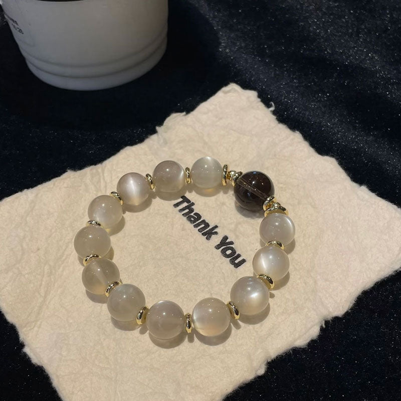 Natural Moonstone and Smoky Quartz Crystal Bracelet