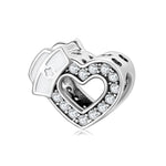 S925 Sterling Silver Heart Shape Nurse Cap Zircon Inlaid Bead Pendant