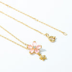 S925 Sterling Silver Plating 10K Gold Pink Little Flower Pendant Zircon Necklace