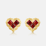 S925 Sterling Silver Gold-Plated Garnet Heart Earrings
