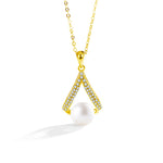 S925 Sterling Silver Moissanite V-Shaped Pearl Necklace