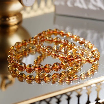 Natural Yellow Rutilated Quartz Single-Strand Bracelet