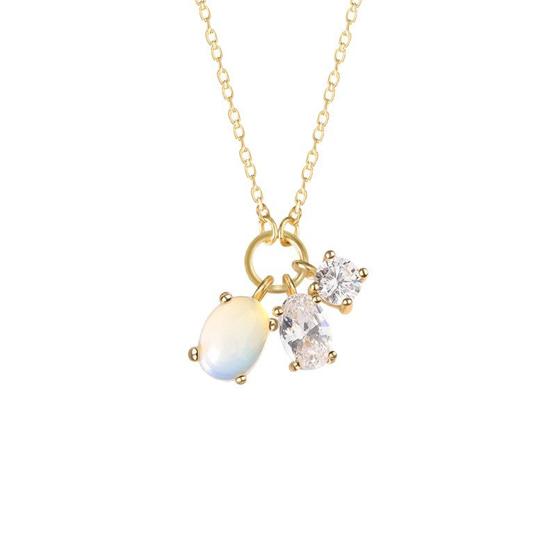 S925 Sterling Silver Moonstone and Zircon Collarbone Necklace