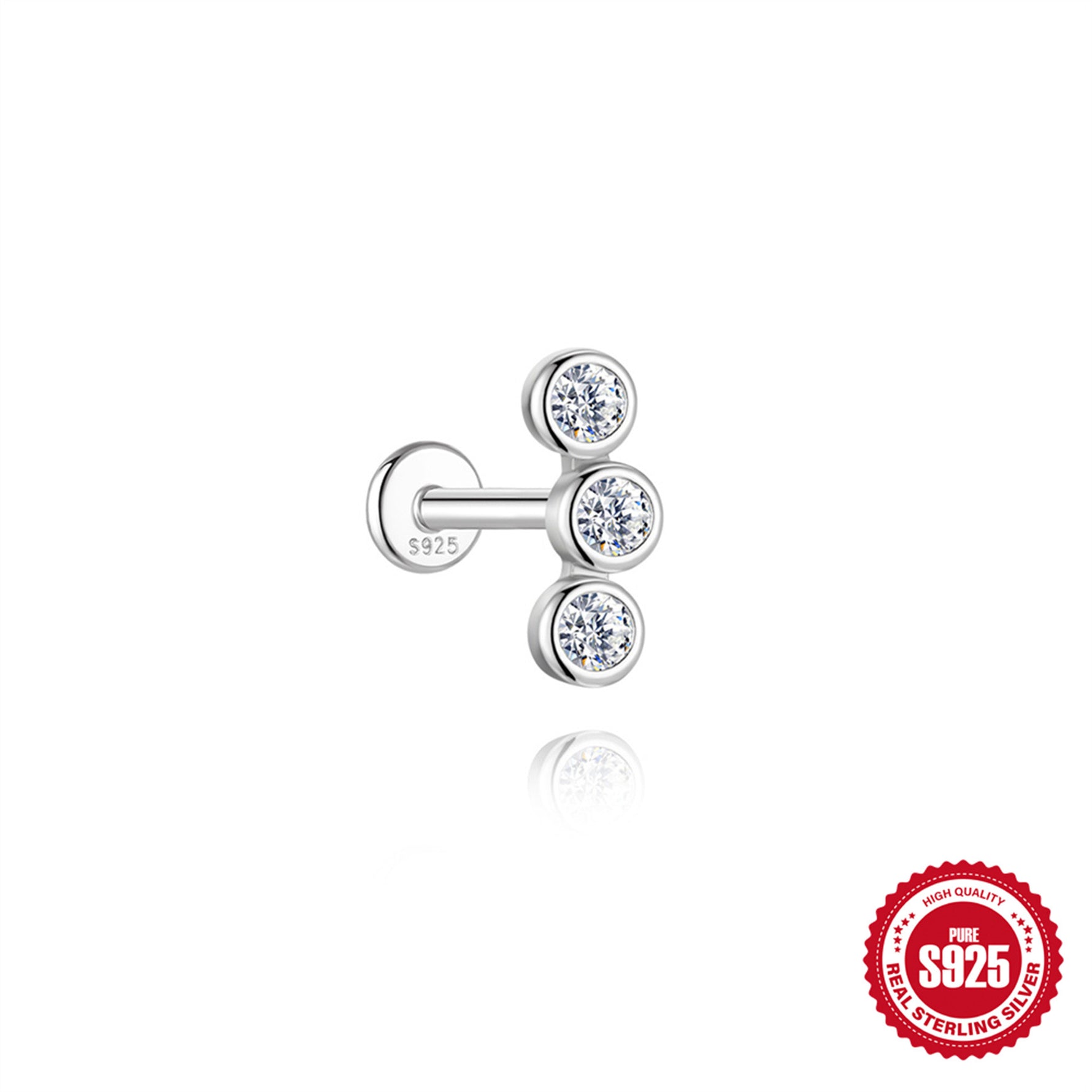 S925 Sterling Silver Moissanite Flat-Back Threaded Cartilage Stud(Single unit)