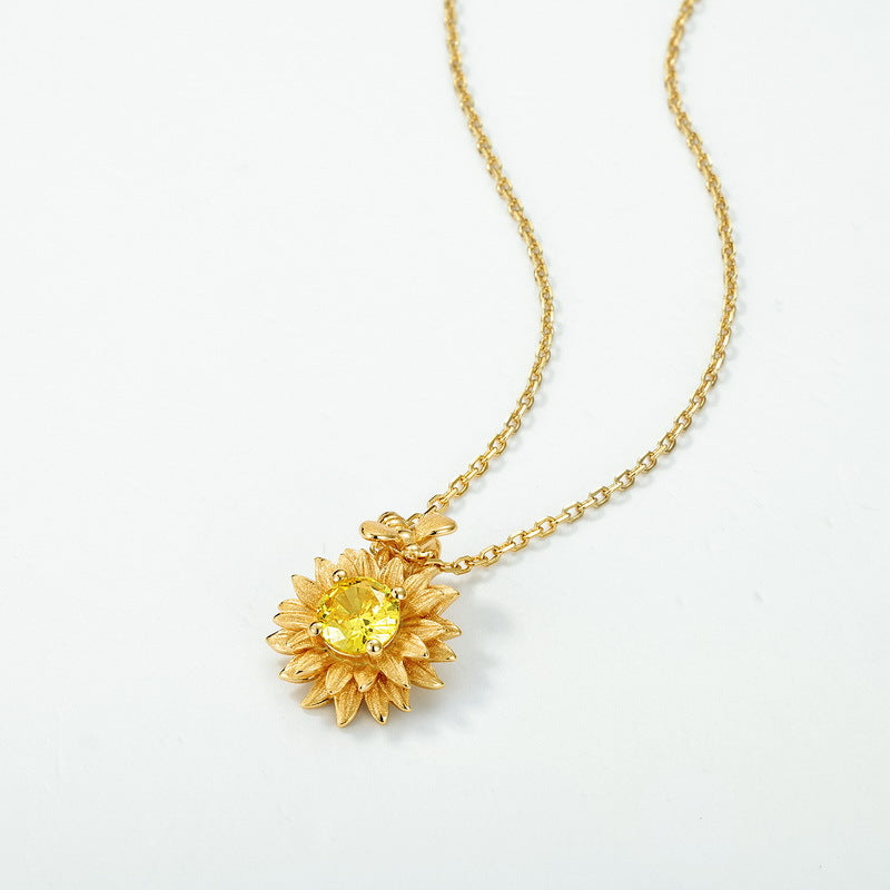 S925 Sterling Silver Gold-Plated Sunflower Necklace