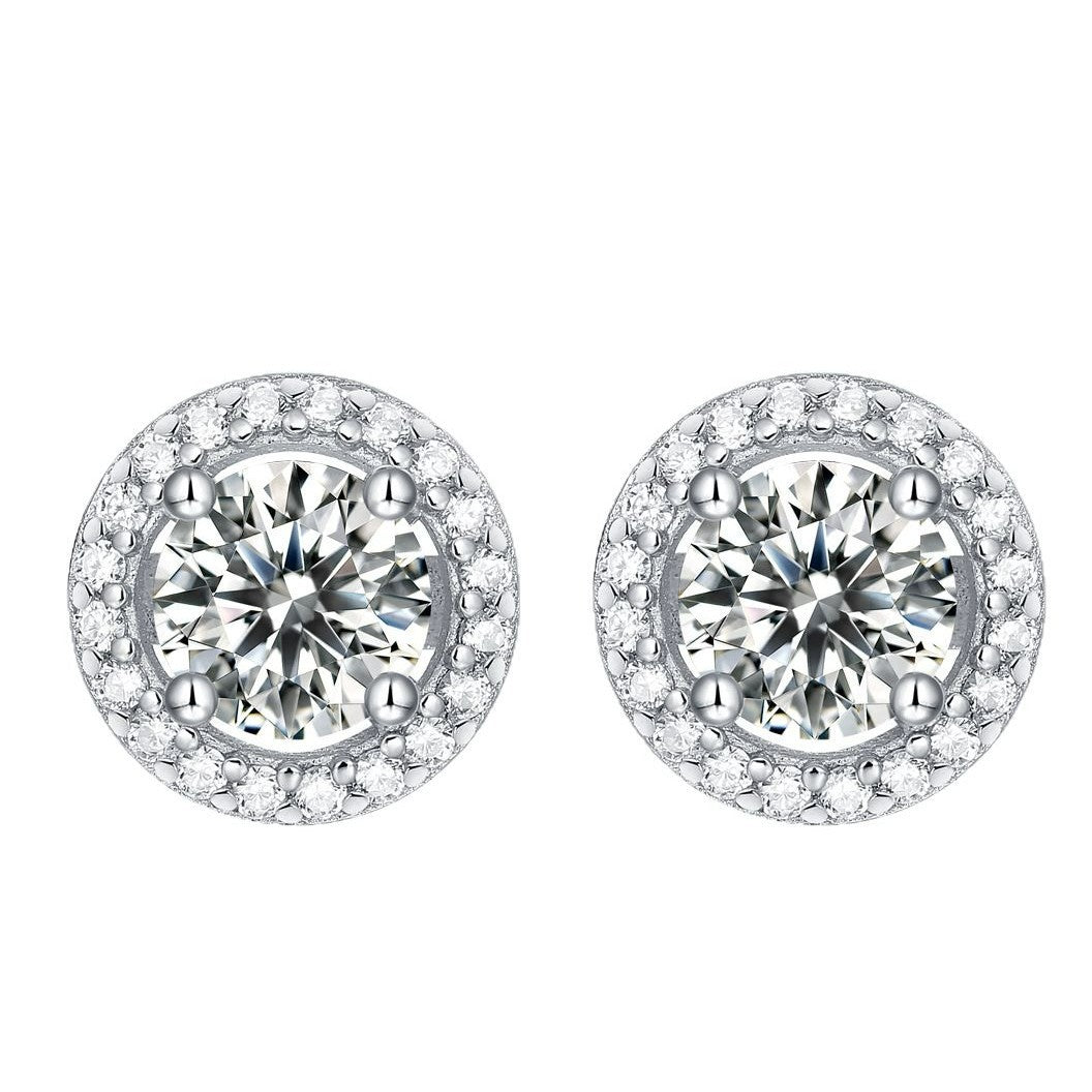 S925 Sterling Silver Round Moissanite Stud Earrings
