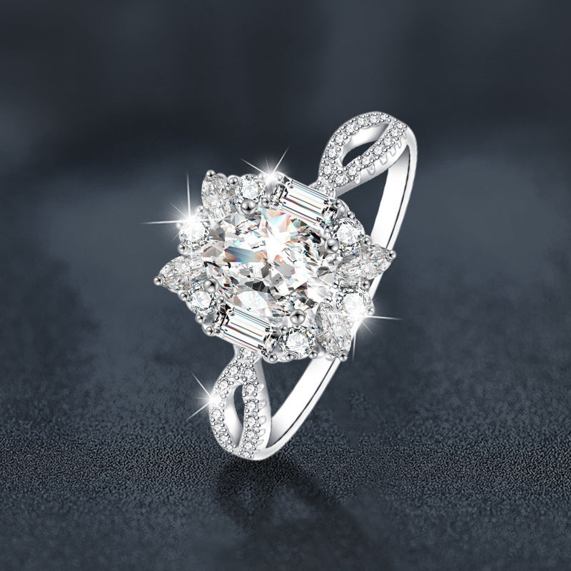 925 Sterling Silver Moissanite Oval Dove Egg Ring