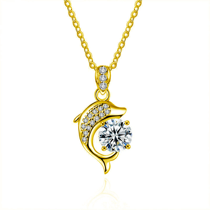 S925 Sterling Silver Moissanite Dolphin Simple Pendant Necklace