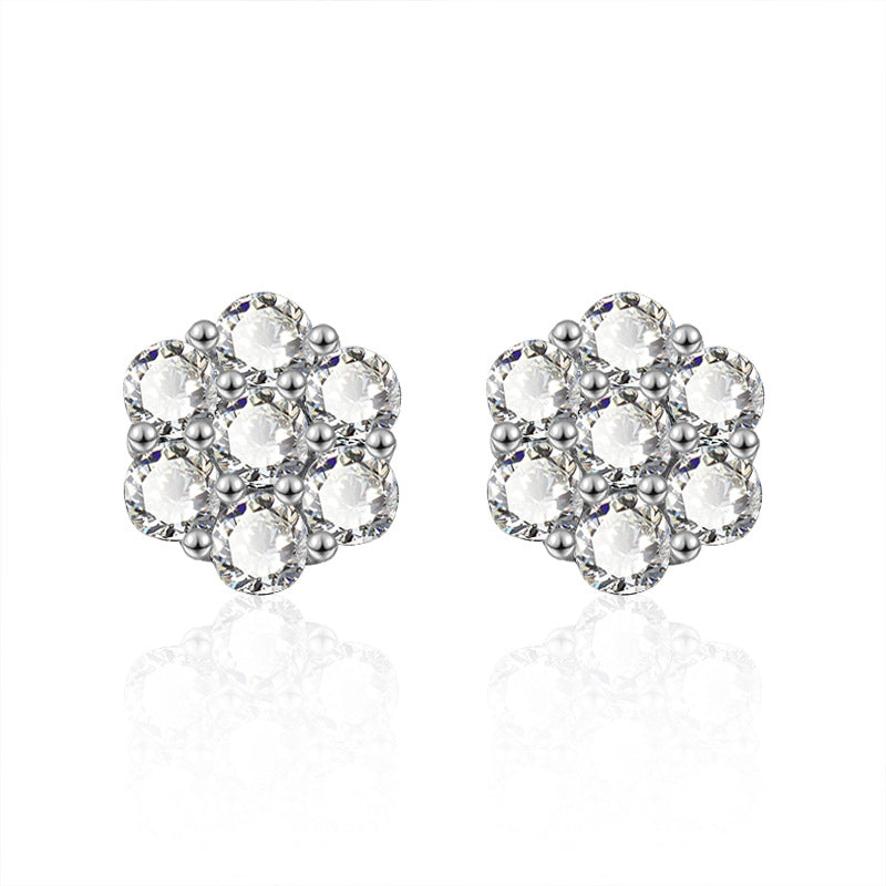 Moissanite Stud Earrings — 925 Sterling Silver, Elegant Petal and Snowflake Design