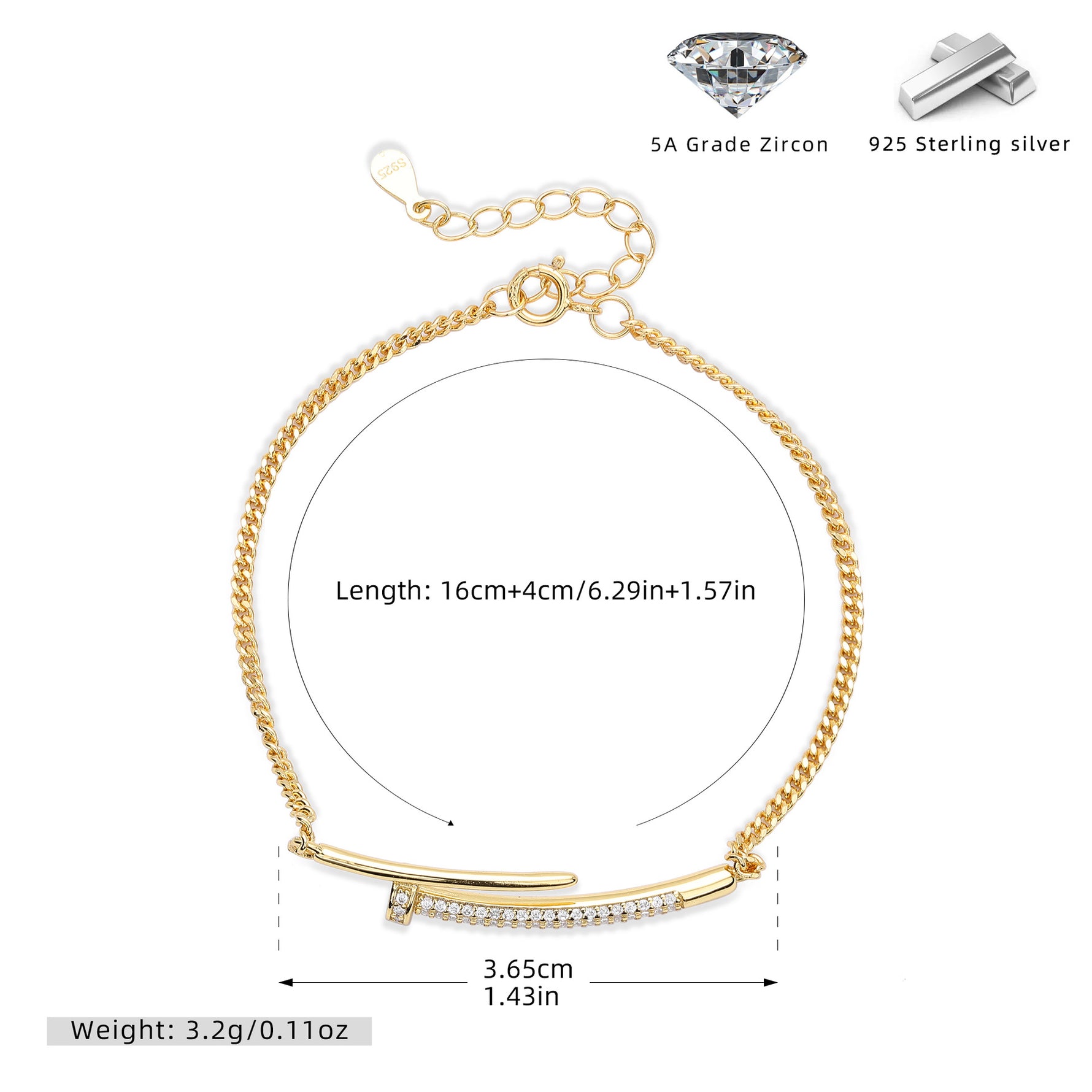 S925 Sterling Silver Studded Bracelet with Zirconia
