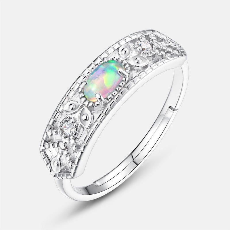 S925 Sterling Silver Synthetic Opal Ring