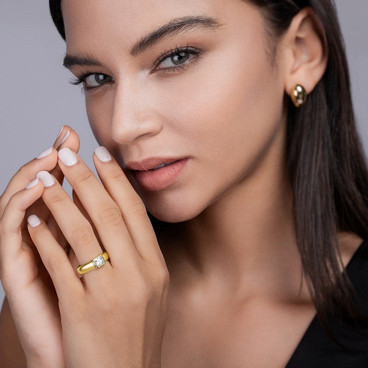 S925 Silver Gold-Plated Moissanite Ring