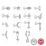 S925 Sterling Silver Square Star & Moon Moissanite Stud Earrings(Single unit)
