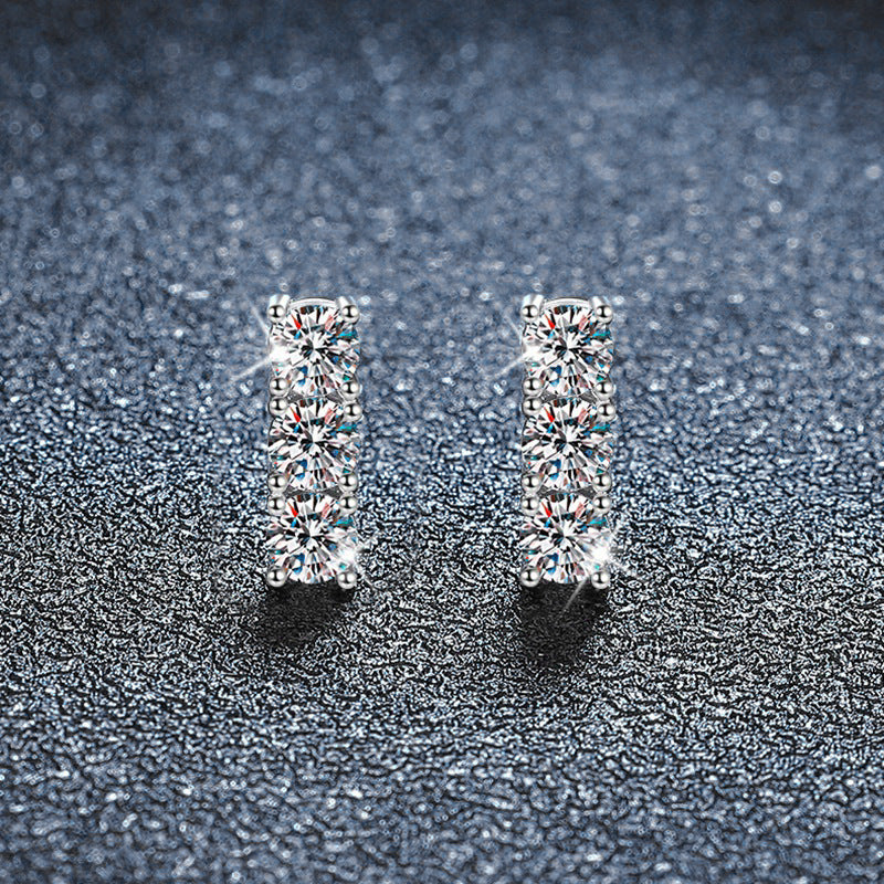 S925 Sterling Silver Moissanite Diamond-Studded Ribbed Earrings