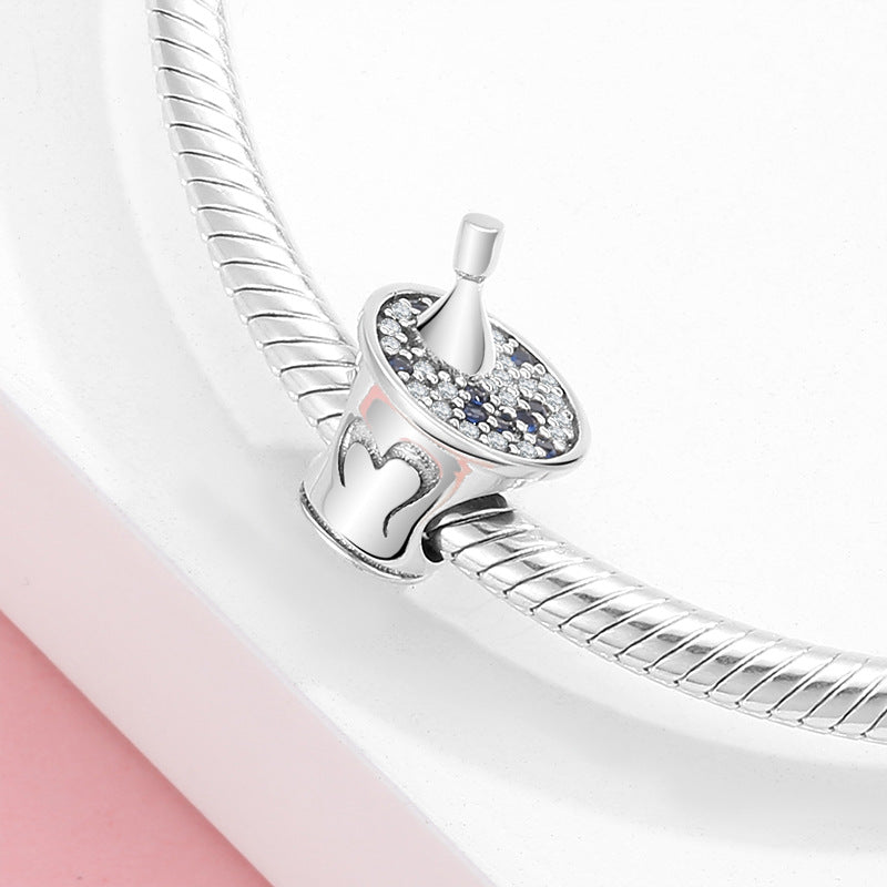 S925 Sterling Silver Champagne Barrel Bead Pendant