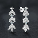S925 Sterling Silver Leaf Drop Earrings with Moissanite Tassels