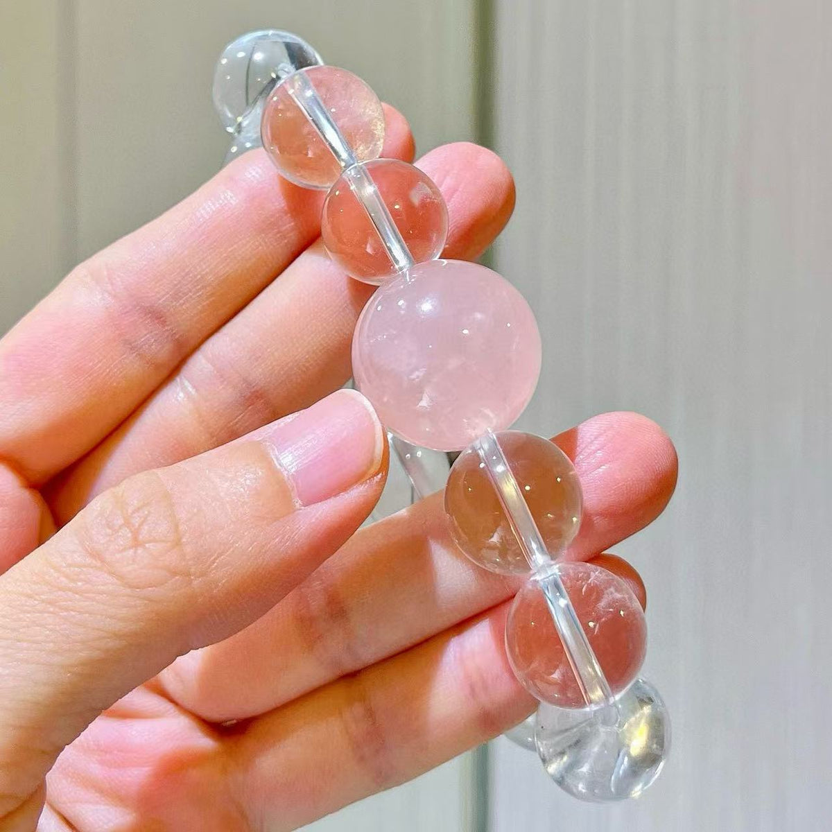 Multi-Gemstone Bracelet: Natural High-Clarity White Crystal and Madagascar Rose Quartz