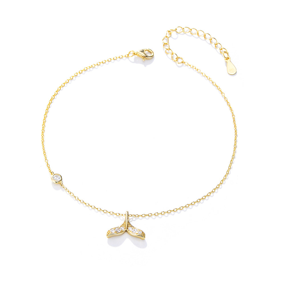S925 Sterling Silver Creative Fishtail Zircon Inlaid Anklet